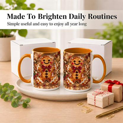 #pl[15oz|Orange] Jewel Style Gingerbread Coffee Mug, Sparkling Holiday Mug, Ceramic Cup