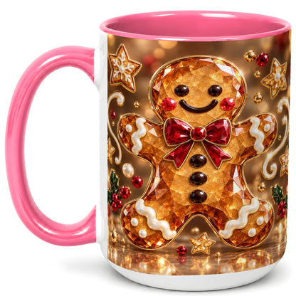 #pl[15oz|Pink] Jewel Style Gingerbread Coffee Mug, Sparkling Holiday Mug, Ceramic Cup
