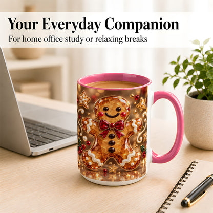 #pl[15oz|Pink] Jewel Style Gingerbread Coffee Mug, Sparkling Holiday Mug, Ceramic Cup