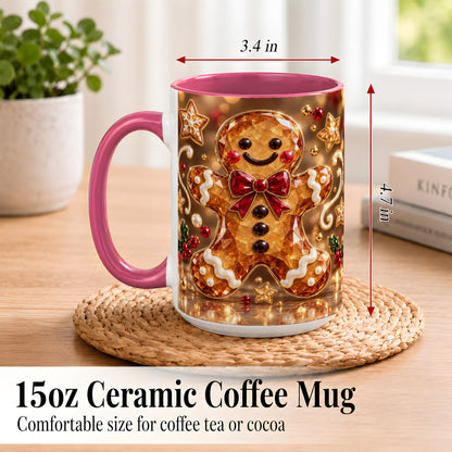 #pl[15oz|Pink] Jewel Style Gingerbread Coffee Mug, Sparkling Holiday Mug, Ceramic Cup