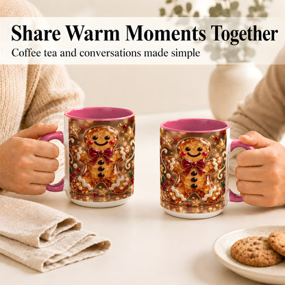 #pl[15oz|Pink] Jewel Style Gingerbread Coffee Mug, Sparkling Holiday Mug, Ceramic Cup