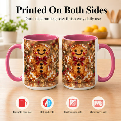 #pl[15oz|Pink] Jewel Style Gingerbread Coffee Mug, Sparkling Holiday Mug, Ceramic Cup