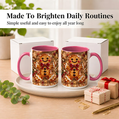 #pl[15oz|Pink] Jewel Style Gingerbread Coffee Mug, Sparkling Holiday Mug, Ceramic Cup