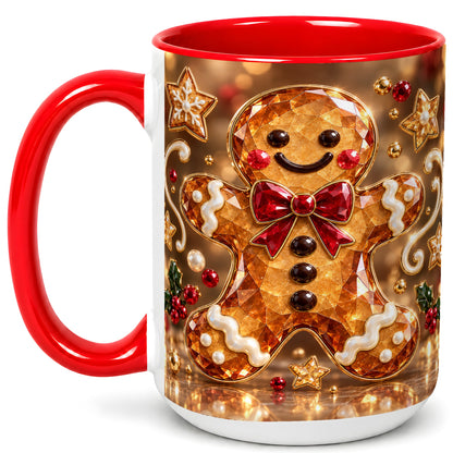 #pl[15oz|Red] Jewel Style Gingerbread Coffee Mug, Sparkling Holiday Mug, Ceramic Cup