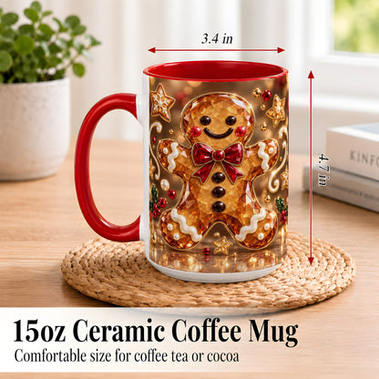 #pl[15oz|Red] Jewel Style Gingerbread Coffee Mug, Sparkling Holiday Mug, Ceramic Cup
