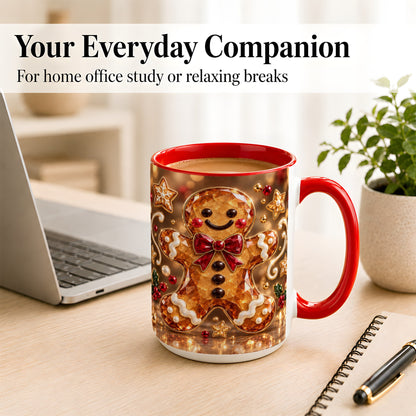 #pl[15oz|Red] Jewel Style Gingerbread Coffee Mug, Sparkling Holiday Mug, Ceramic Cup