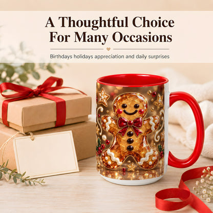 #pl[15oz|Red] Jewel Style Gingerbread Coffee Mug, Sparkling Holiday Mug, Ceramic Cup