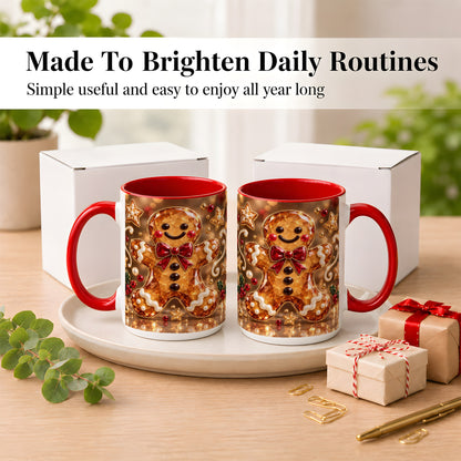 #pl[15oz|Red] Jewel Style Gingerbread Coffee Mug, Sparkling Holiday Mug, Ceramic Cup