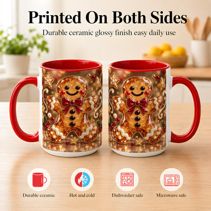 #pl[15oz|Red] Jewel Style Gingerbread Coffee Mug, Sparkling Holiday Mug, Ceramic Cup