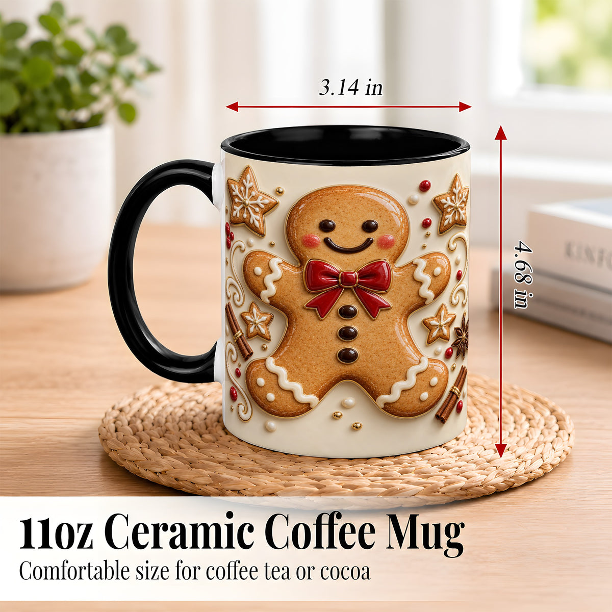 #pl[11oz|Black] Classic Gingerbread Coffee Mug, Christmas Cookie Mug, Ceramic Cup