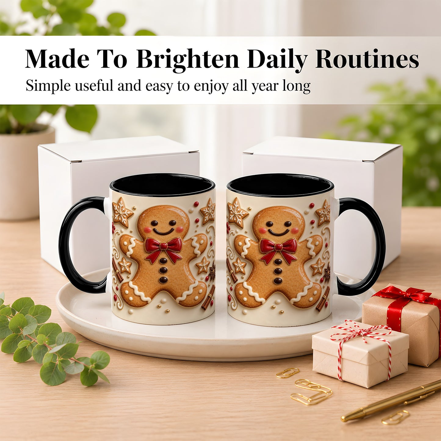 #pl[11oz|Black] Classic Gingerbread Coffee Mug, Christmas Cookie Mug, Ceramic Cup