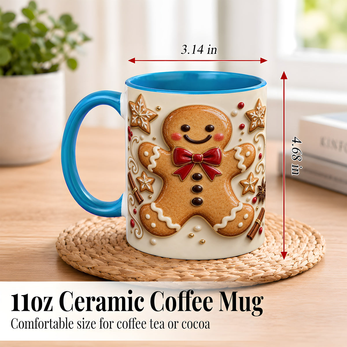 #pl[11oz|Blue] Classic Gingerbread Coffee Mug, Christmas Cookie Mug, Ceramic Cup