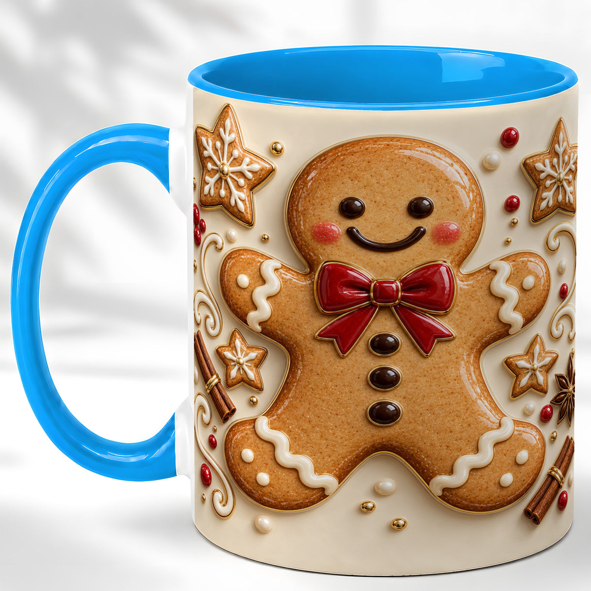 #pl[11oz|Blue] Classic Gingerbread Coffee Mug, Christmas Cookie Mug, Ceramic Cup