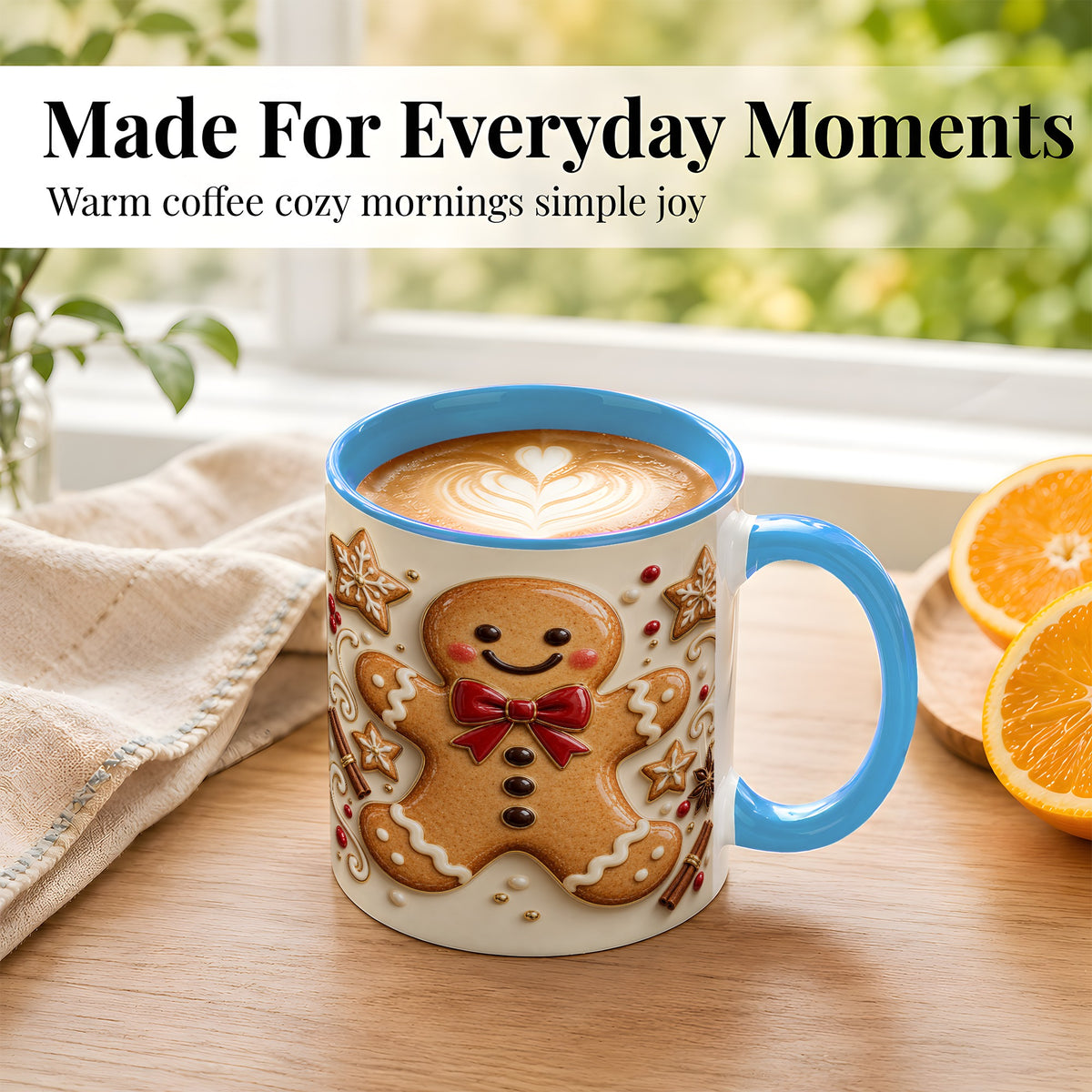 #pl[11oz|Blue] Classic Gingerbread Coffee Mug, Christmas Cookie Mug, Ceramic Cup