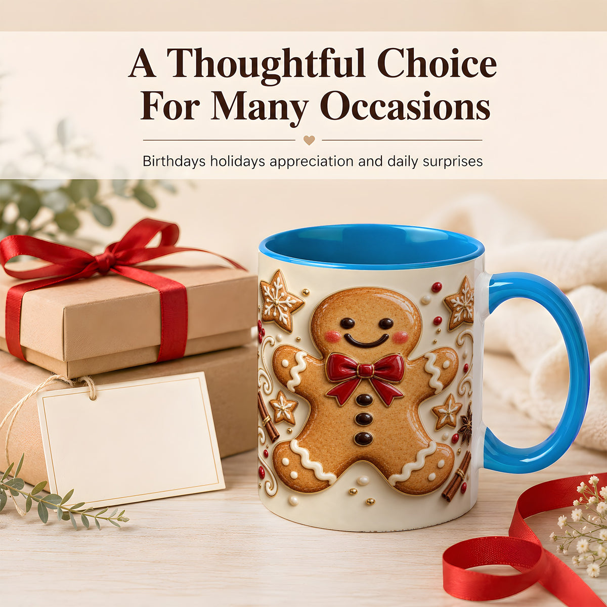 #pl[11oz|Blue] Classic Gingerbread Coffee Mug, Christmas Cookie Mug, Ceramic Cup