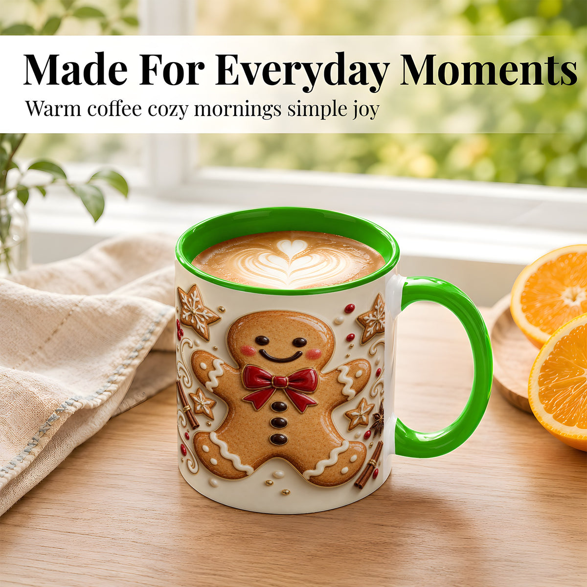 #pl[11oz|Green] Classic Gingerbread Coffee Mug, Christmas Cookie Mug, Ceramic Cup