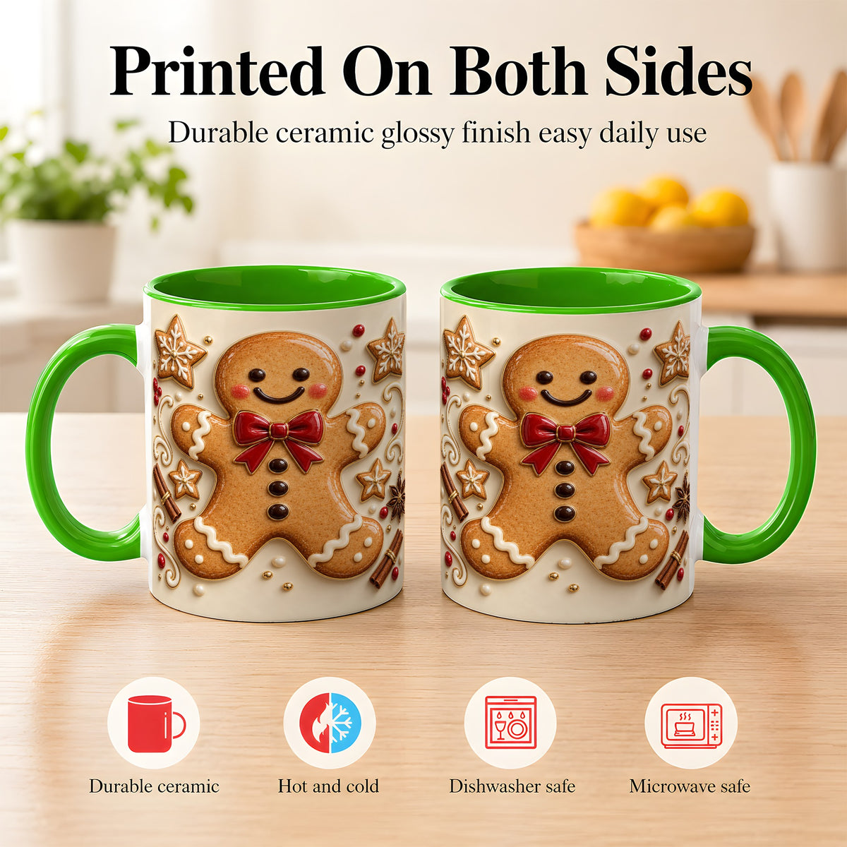 #pl[11oz|Green] Classic Gingerbread Coffee Mug, Christmas Cookie Mug, Ceramic Cup