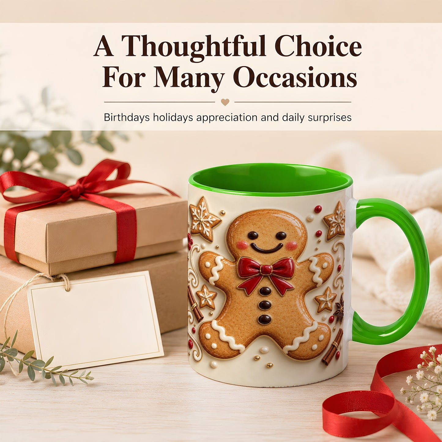 #pl[11oz|Green] Classic Gingerbread Coffee Mug, Christmas Cookie Mug, Ceramic Cup