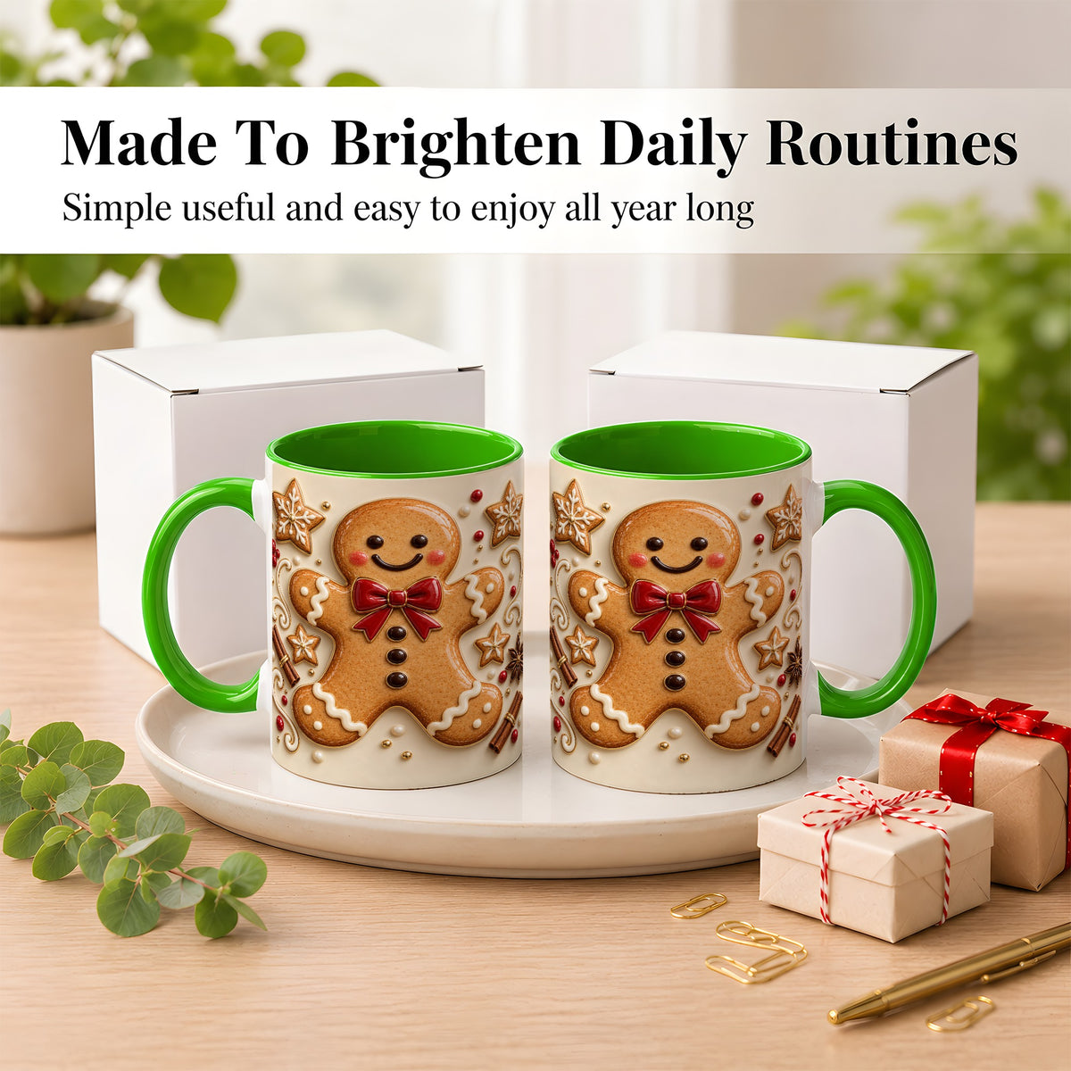 #pl[11oz|Green] Classic Gingerbread Coffee Mug, Christmas Cookie Mug, Ceramic Cup