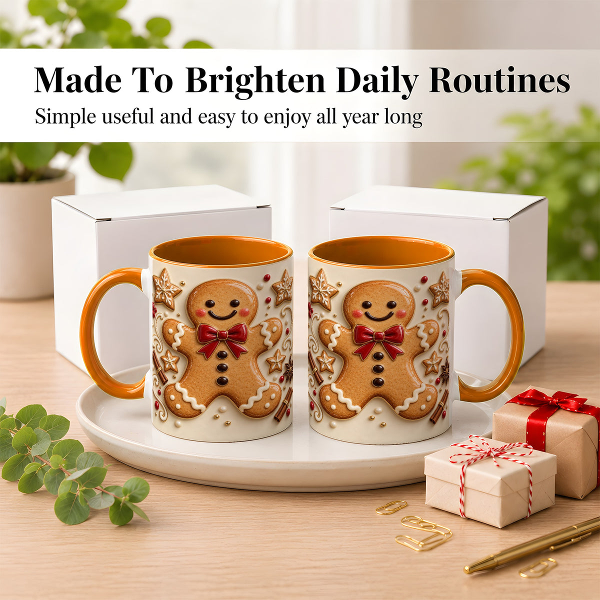 #pl[11oz|Orange] Classic Gingerbread Coffee Mug, Christmas Cookie Mug, Ceramic Cup