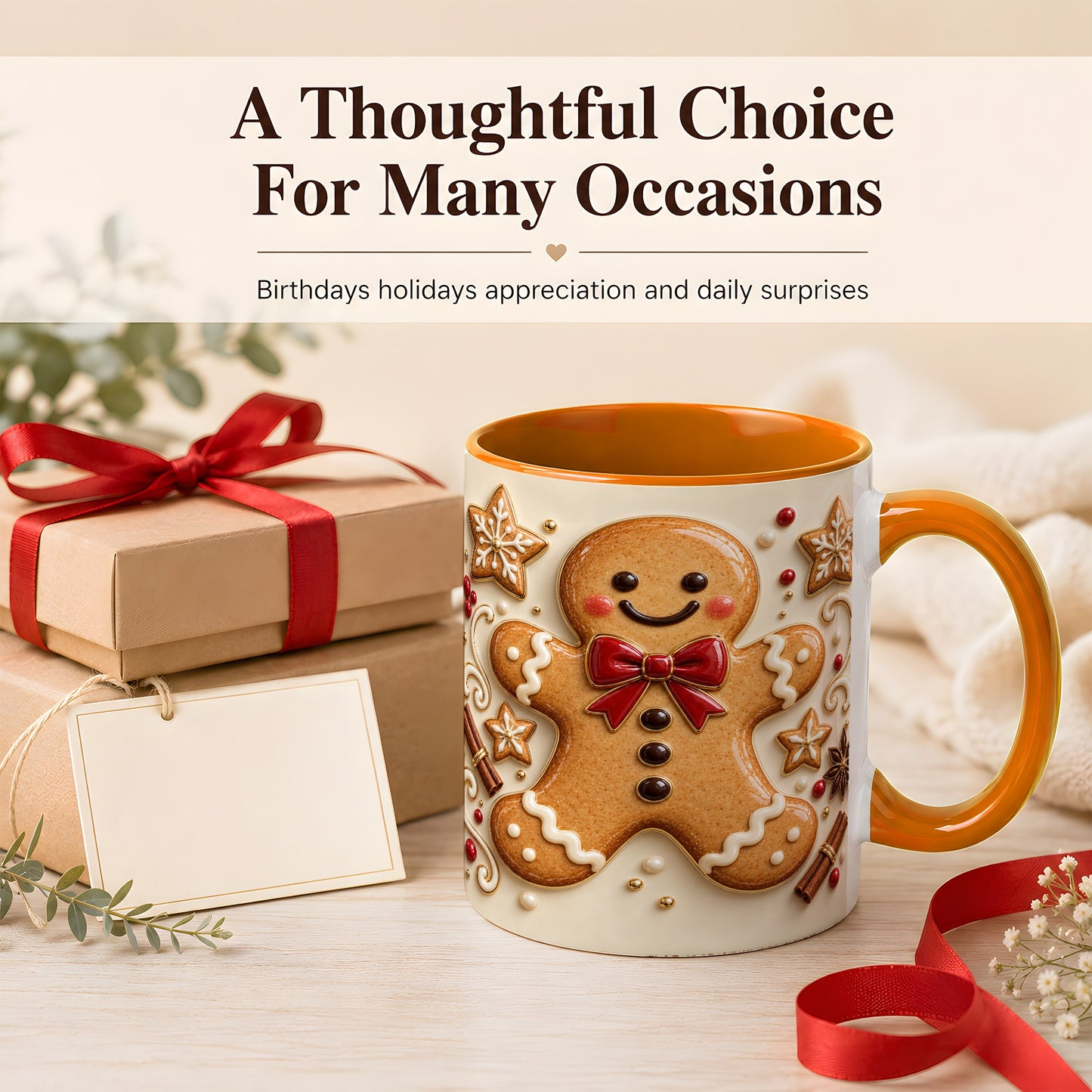#pl[11oz|Orange] Classic Gingerbread Coffee Mug, Christmas Cookie Mug, Ceramic Cup