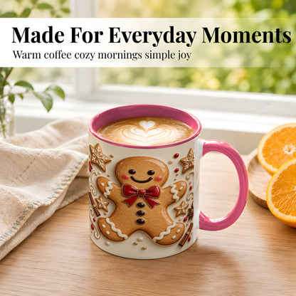#pl[11oz|Pink] Classic Gingerbread Coffee Mug, Christmas Cookie Mug, Ceramic Cup
