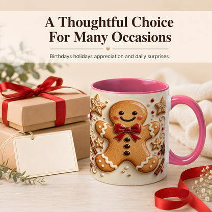 #pl[11oz|Pink] Classic Gingerbread Coffee Mug, Christmas Cookie Mug, Ceramic Cup