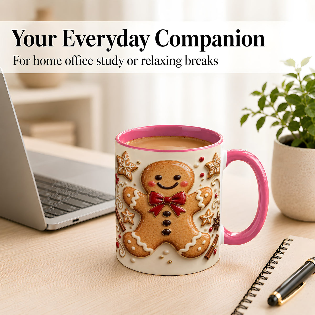 #pl[11oz|Pink] Classic Gingerbread Coffee Mug, Christmas Cookie Mug, Ceramic Cup