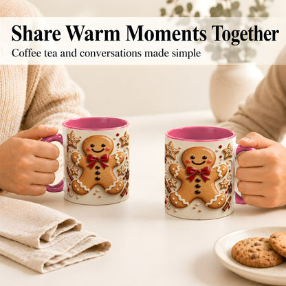 #pl[11oz|Pink] Classic Gingerbread Coffee Mug, Christmas Cookie Mug, Ceramic Cup