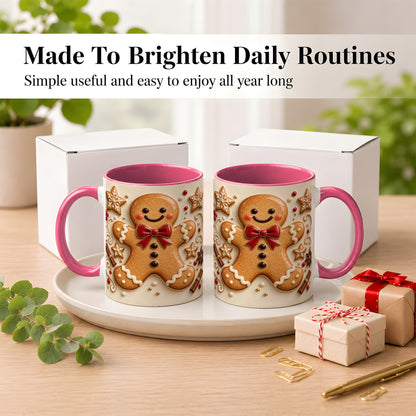 #pl[11oz|Pink] Classic Gingerbread Coffee Mug, Christmas Cookie Mug, Ceramic Cup