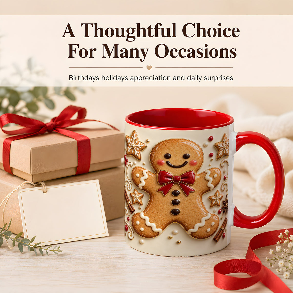 #pl[11oz|Red] Classic Gingerbread Coffee Mug, Christmas Cookie Mug, Ceramic Cup