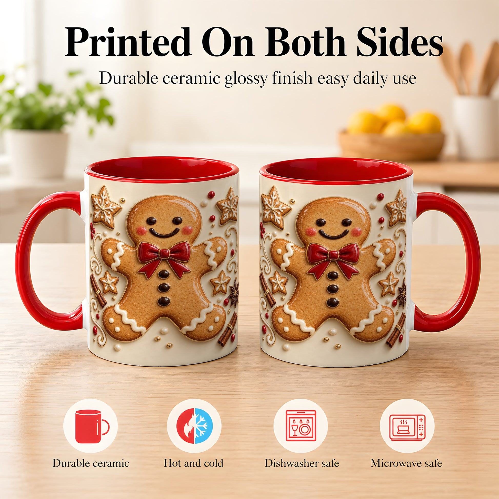 #pl[11oz|Red] Classic Gingerbread Coffee Mug, Christmas Cookie Mug, Ceramic Cup