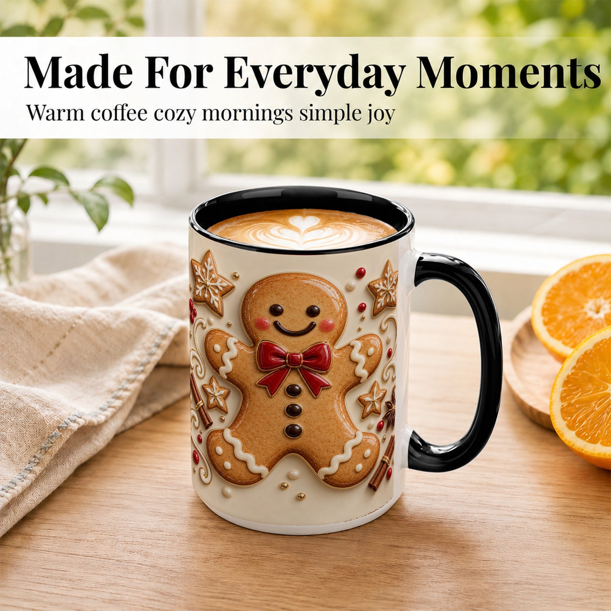 #pl[15oz|Black] Classic Gingerbread Coffee Mug, Christmas Cookie Mug, Ceramic Cup
