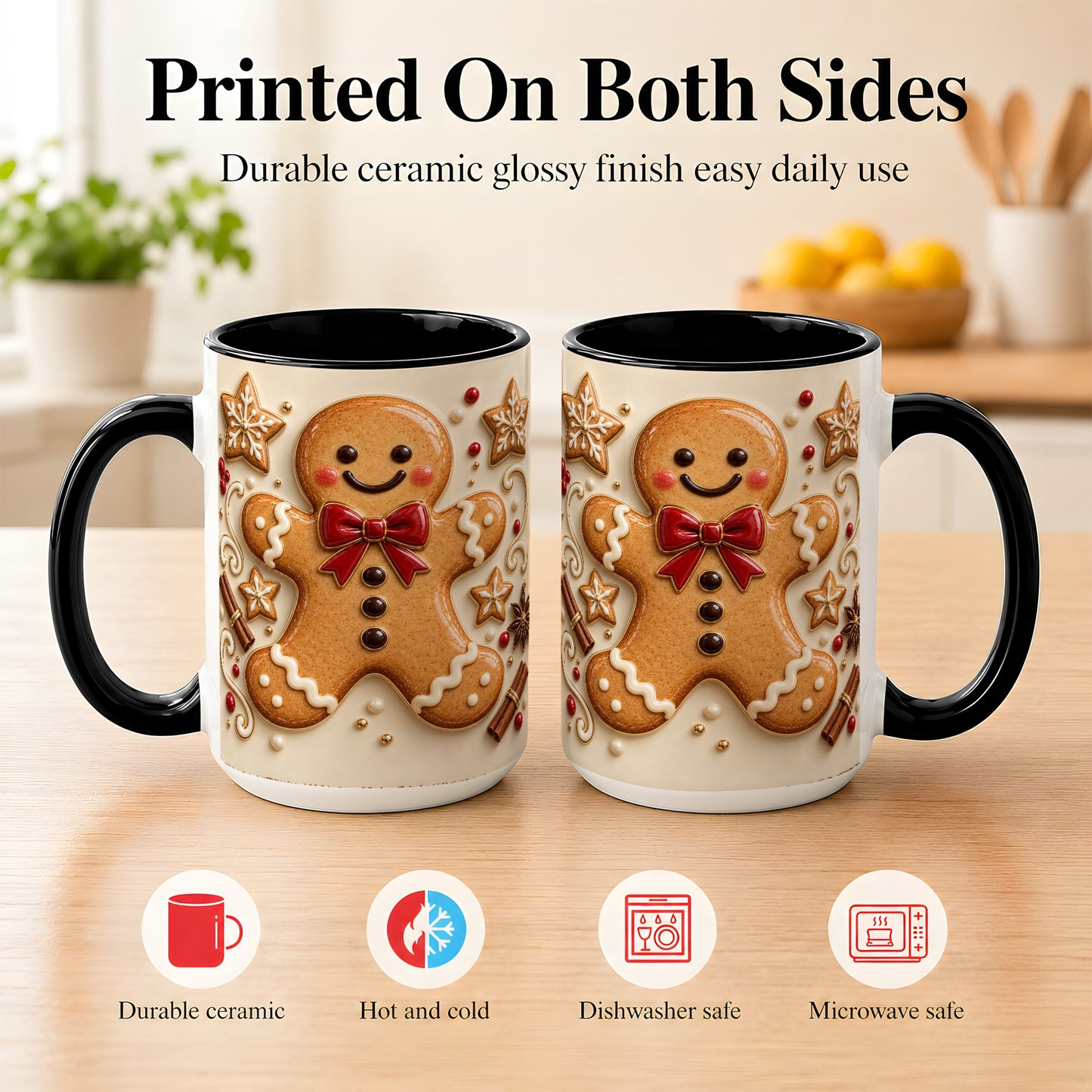 #pl[15oz|Black] Classic Gingerbread Coffee Mug, Christmas Cookie Mug, Ceramic Cup