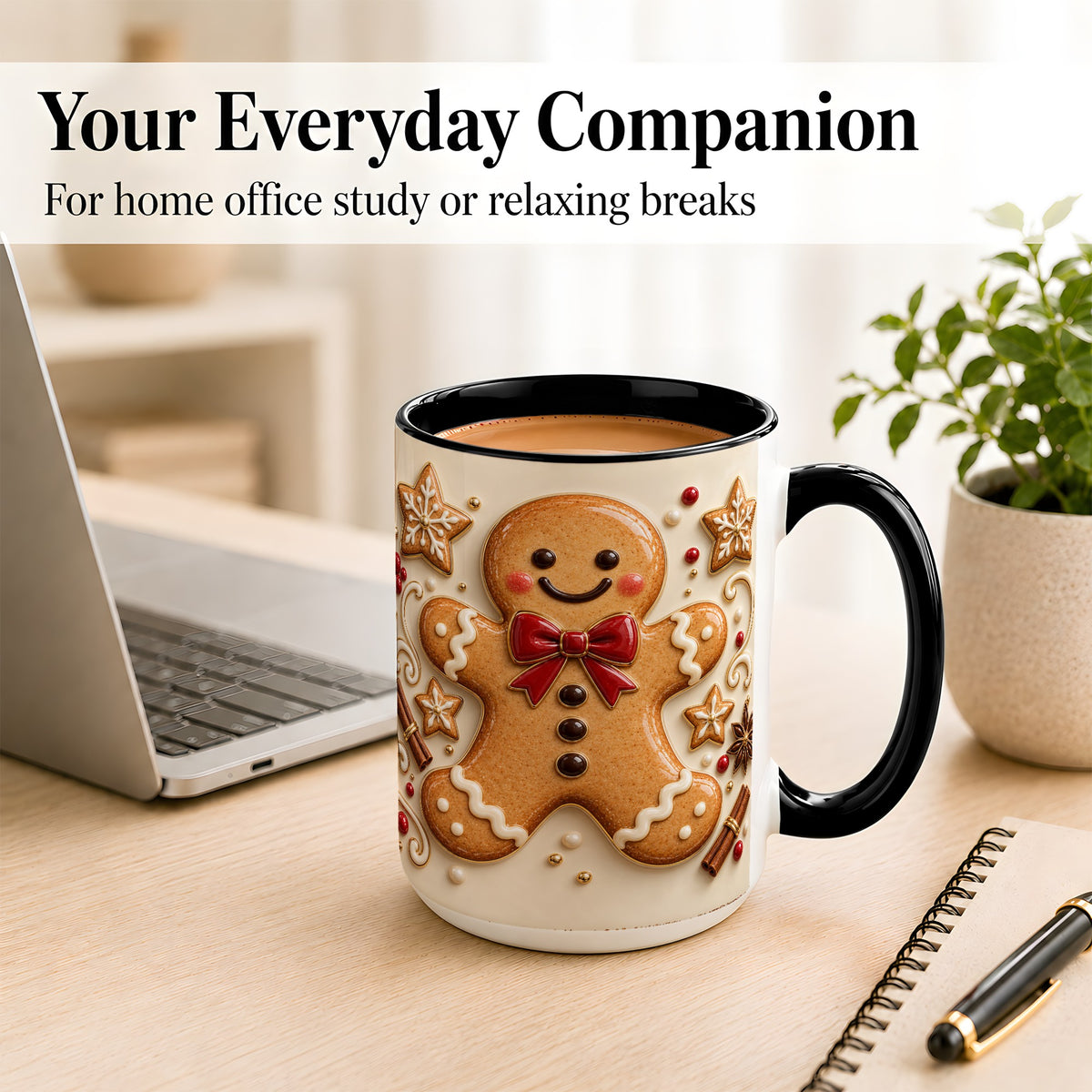#pl[15oz|Black] Classic Gingerbread Coffee Mug, Christmas Cookie Mug, Ceramic Cup