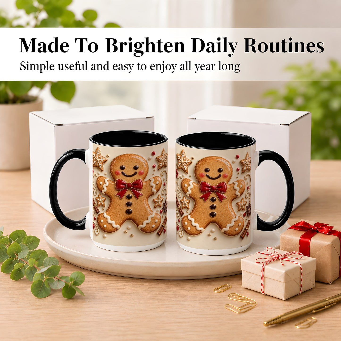 #pl[15oz|Black] Classic Gingerbread Coffee Mug, Christmas Cookie Mug, Ceramic Cup