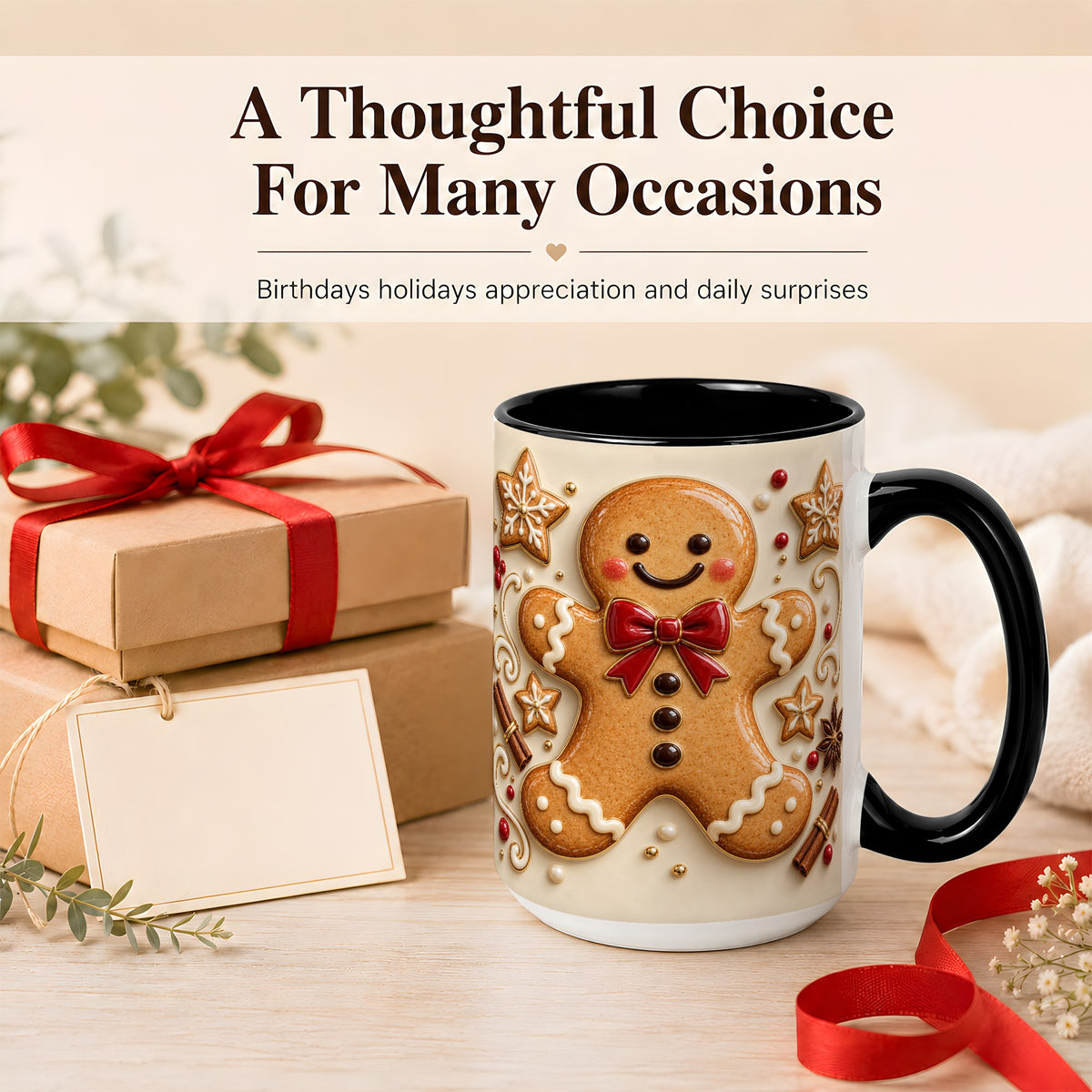 #pl[15oz|Black] Classic Gingerbread Coffee Mug, Christmas Cookie Mug, Ceramic Cup