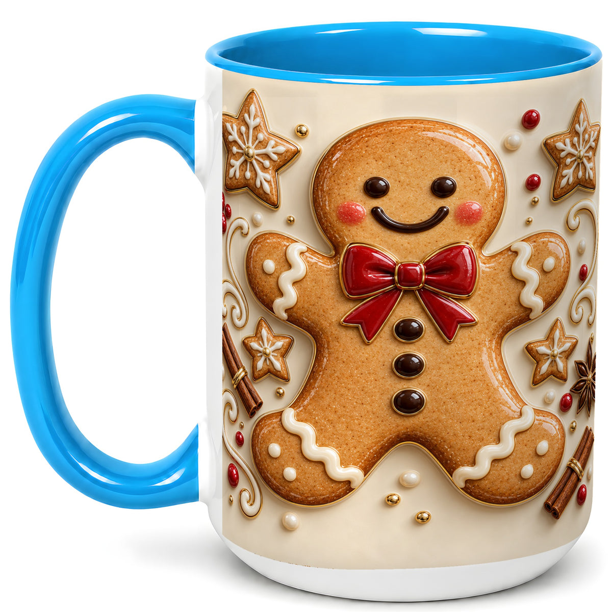 #pl[15oz|Blue] Classic Gingerbread Coffee Mug, Christmas Cookie Mug, Ceramic Cup