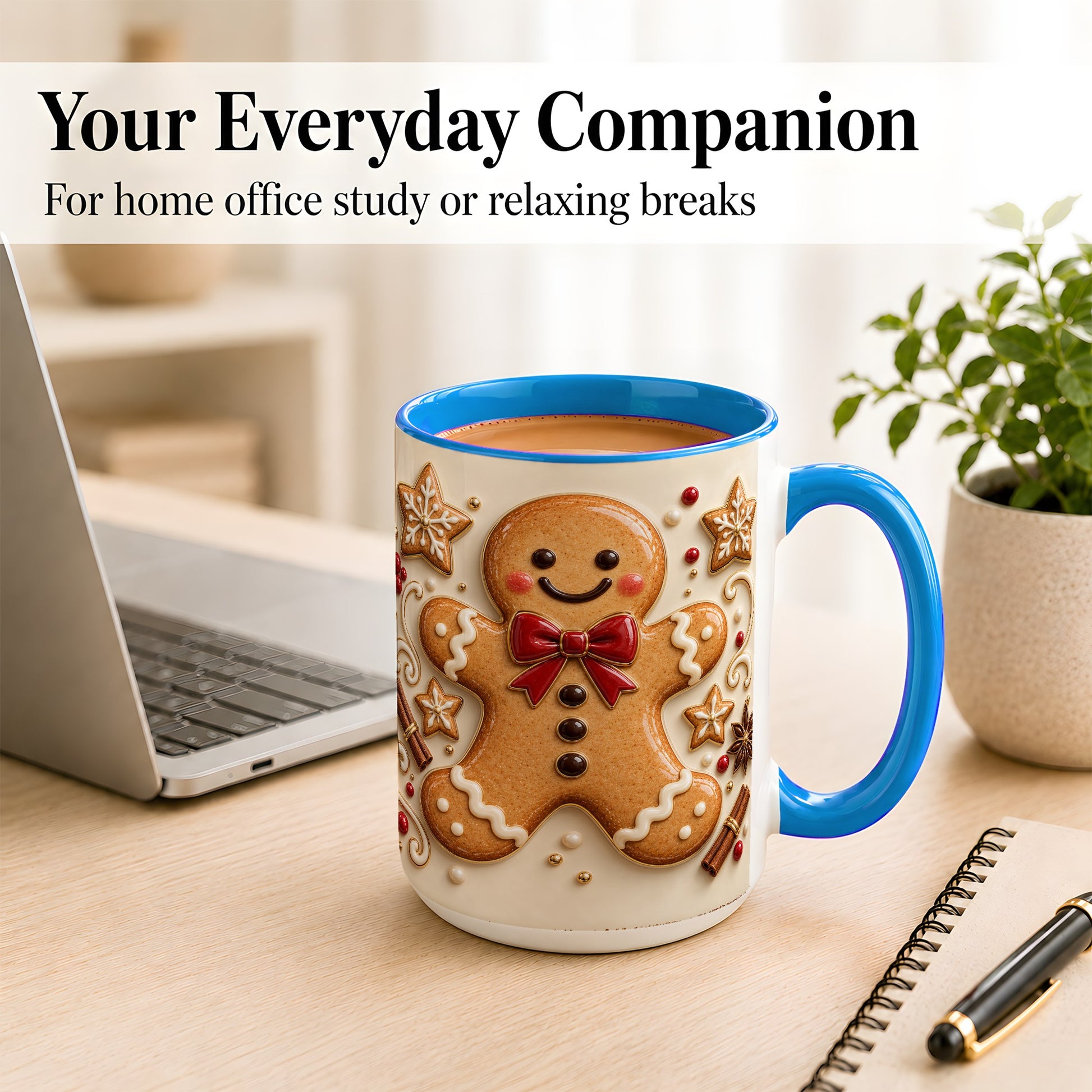#pl[15oz|Blue] Classic Gingerbread Coffee Mug, Christmas Cookie Mug, Ceramic Cup