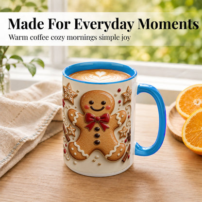 #pl[15oz|Blue] Classic Gingerbread Coffee Mug, Christmas Cookie Mug, Ceramic Cup