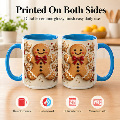 #pl[15oz|Blue] Classic Gingerbread Coffee Mug, Christmas Cookie Mug, Ceramic Cup