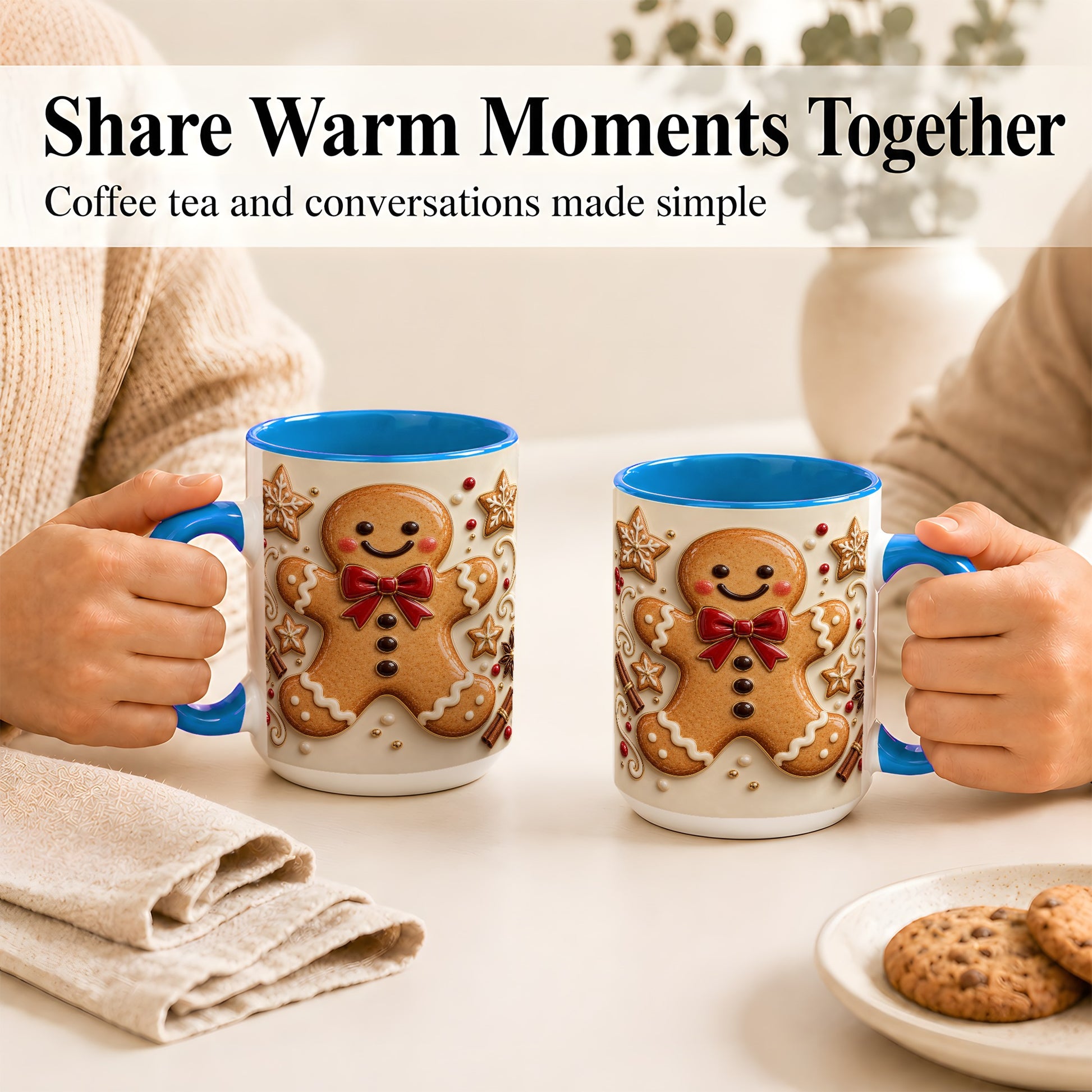 #pl[15oz|Blue] Classic Gingerbread Coffee Mug, Christmas Cookie Mug, Ceramic Cup