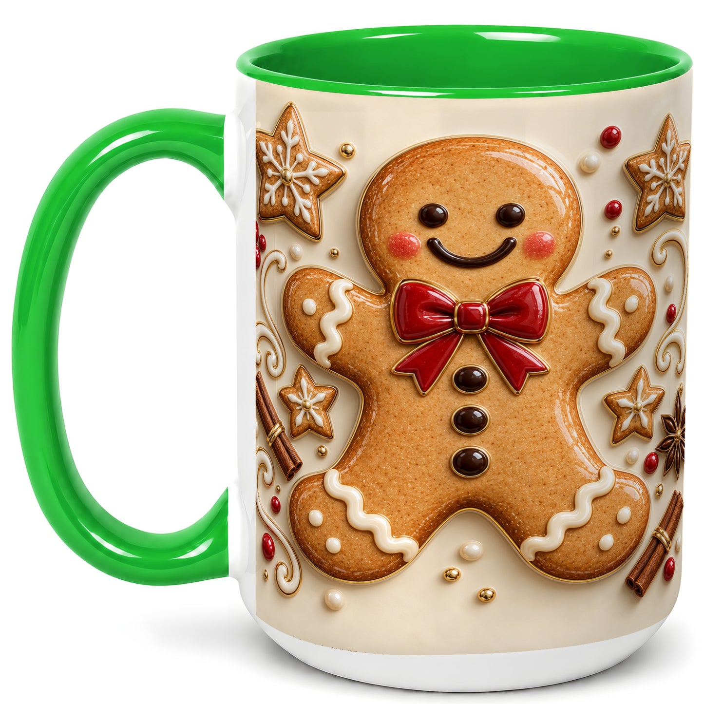 #pl[15oz|Green] Classic Gingerbread Coffee Mug, Christmas Cookie Mug, Ceramic Cup