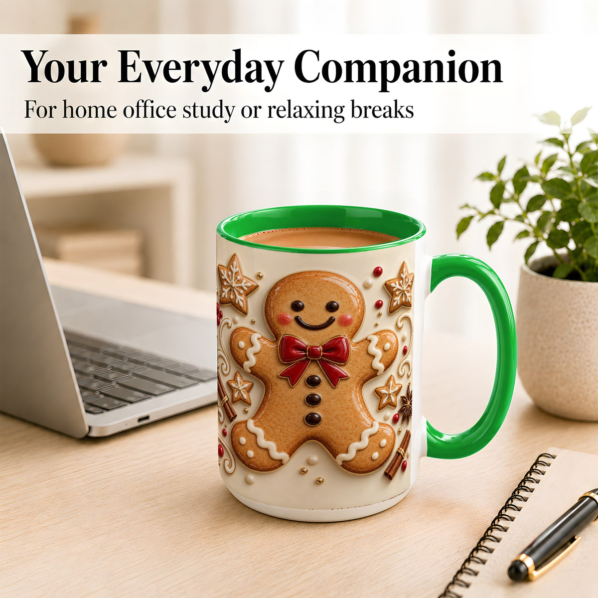 #pl[15oz|Green] Classic Gingerbread Coffee Mug, Christmas Cookie Mug, Ceramic Cup