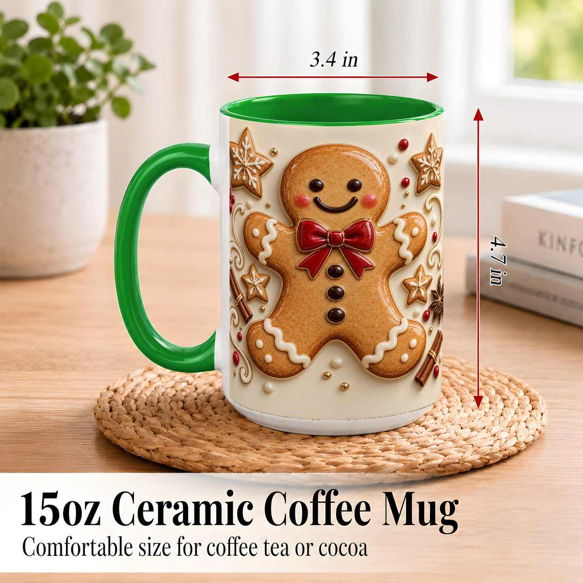 #pl[15oz|Green] Classic Gingerbread Coffee Mug, Christmas Cookie Mug, Ceramic Cup