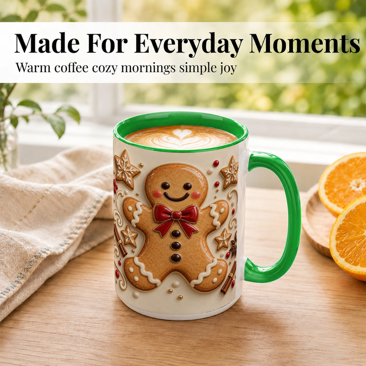 #pl[15oz|Green] Classic Gingerbread Coffee Mug, Christmas Cookie Mug, Ceramic Cup