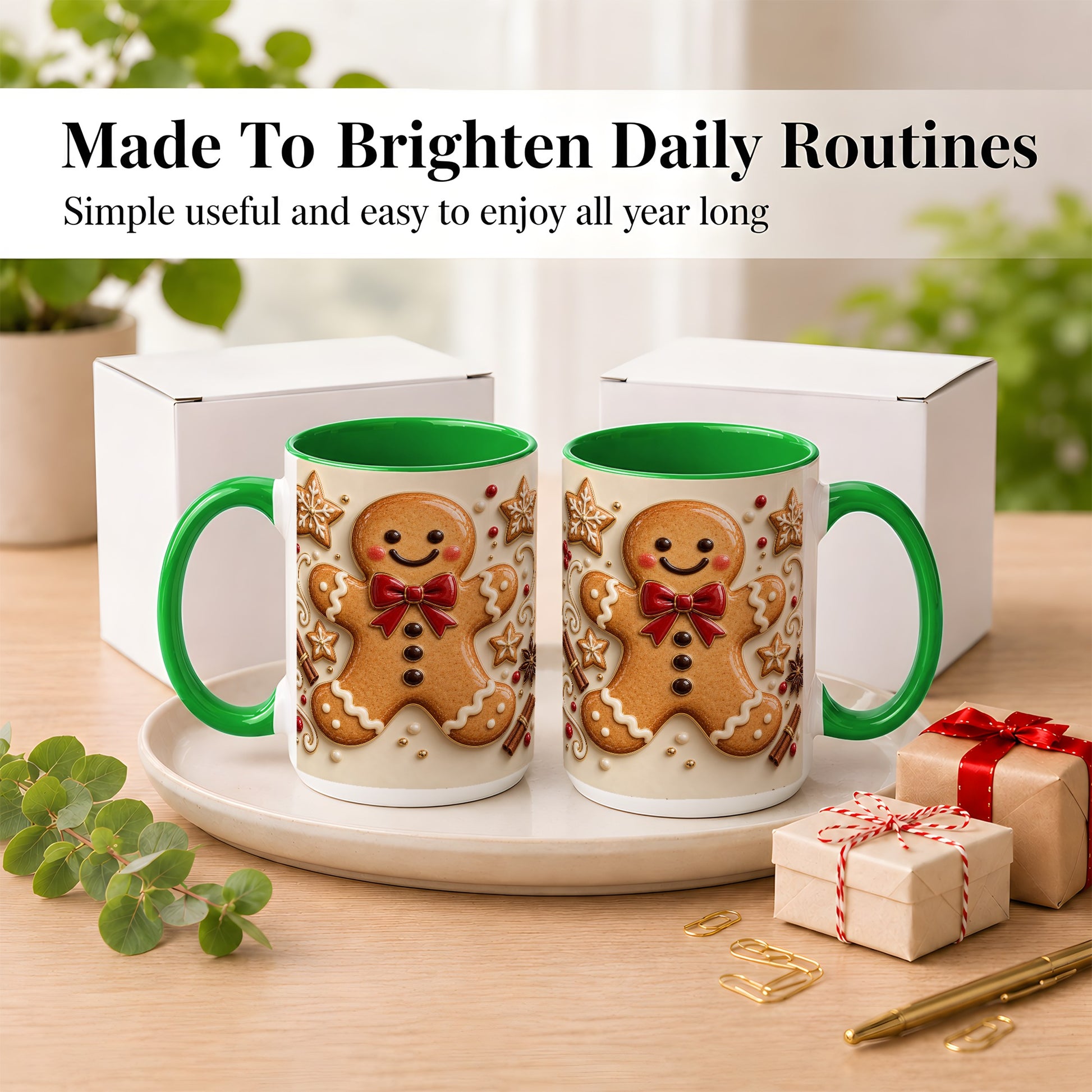 #pl[15oz|Green] Classic Gingerbread Coffee Mug, Christmas Cookie Mug, Ceramic Cup