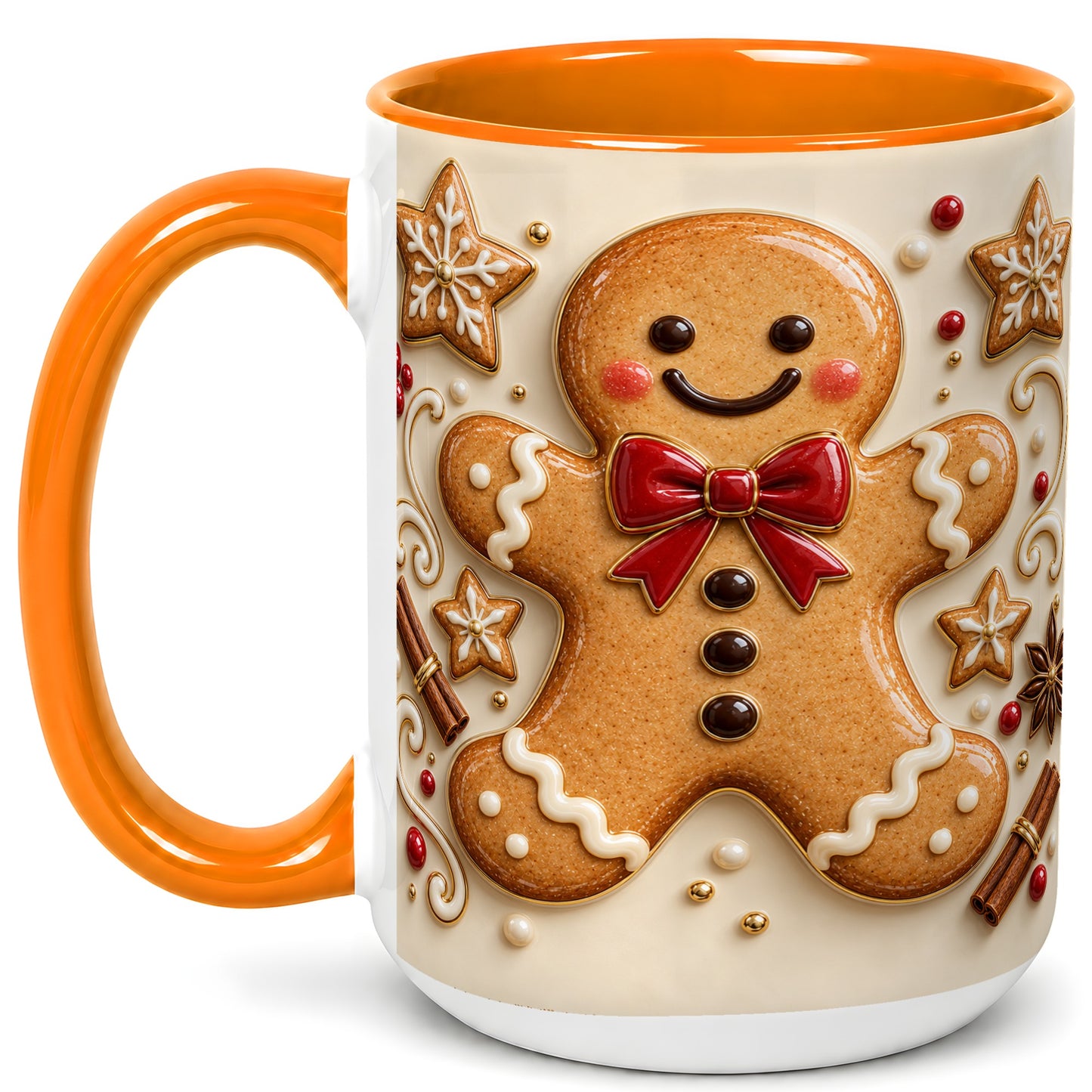 #pl[15oz|Orange] Classic Gingerbread Coffee Mug, Christmas Cookie Mug, Ceramic Cup