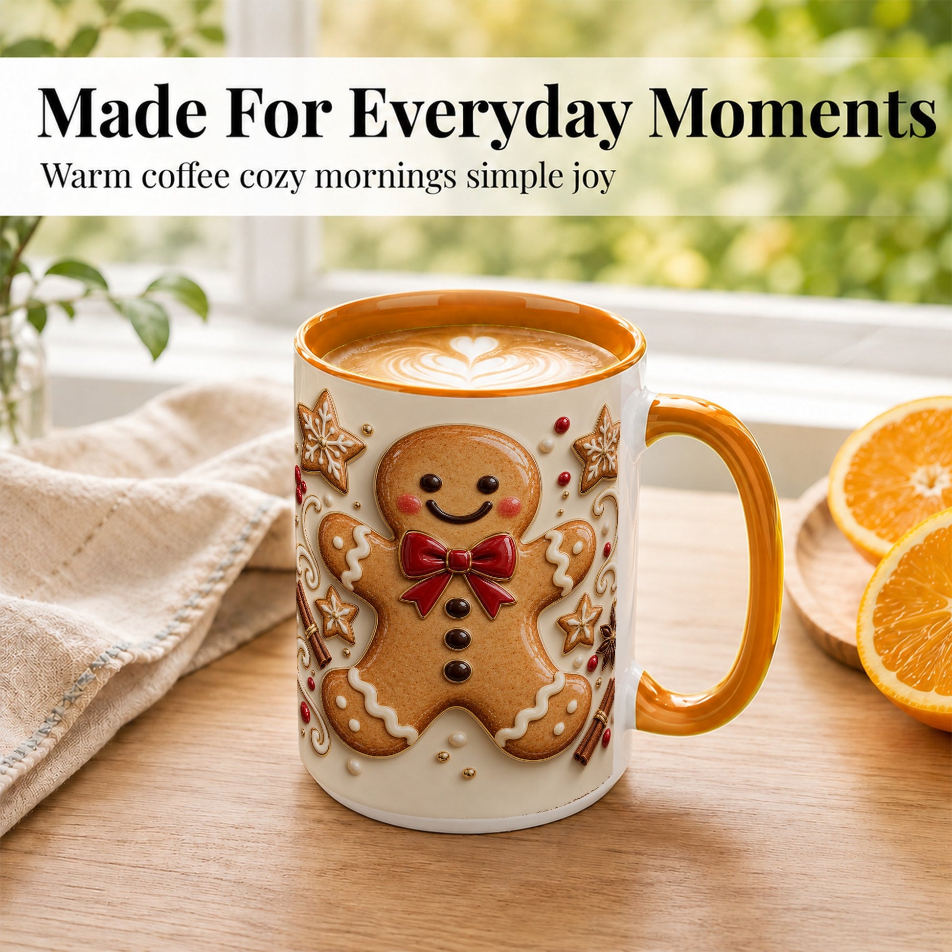 #pl[15oz|Orange] Classic Gingerbread Coffee Mug, Christmas Cookie Mug, Ceramic Cup