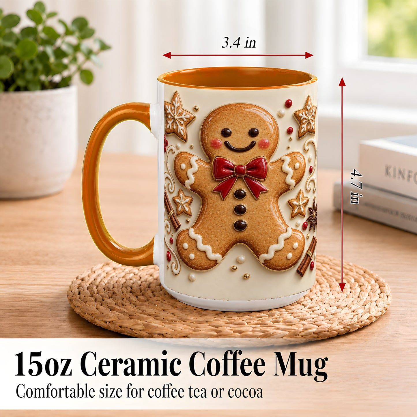 #pl[15oz|Orange] Classic Gingerbread Coffee Mug, Christmas Cookie Mug, Ceramic Cup